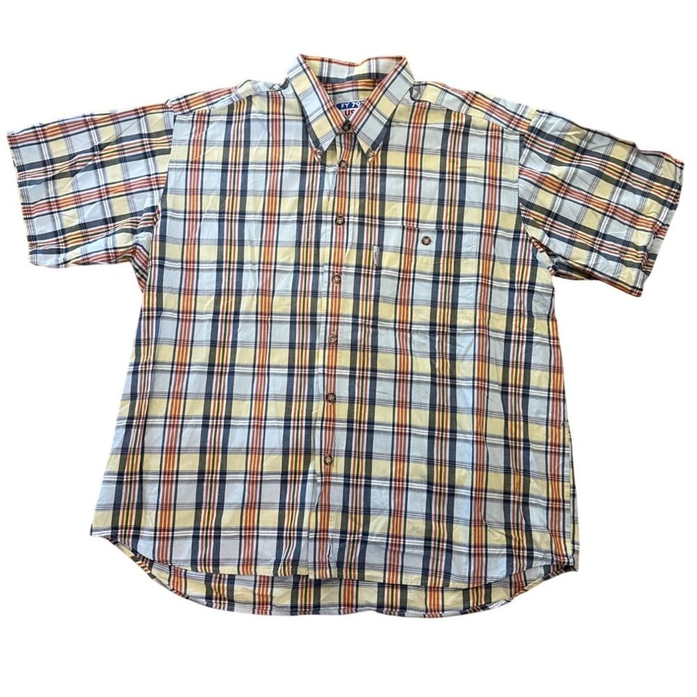 Bodoni Shirt Plaid Mens XL Short Sleeve FY797 Yellow Navy USA Sporting Gear